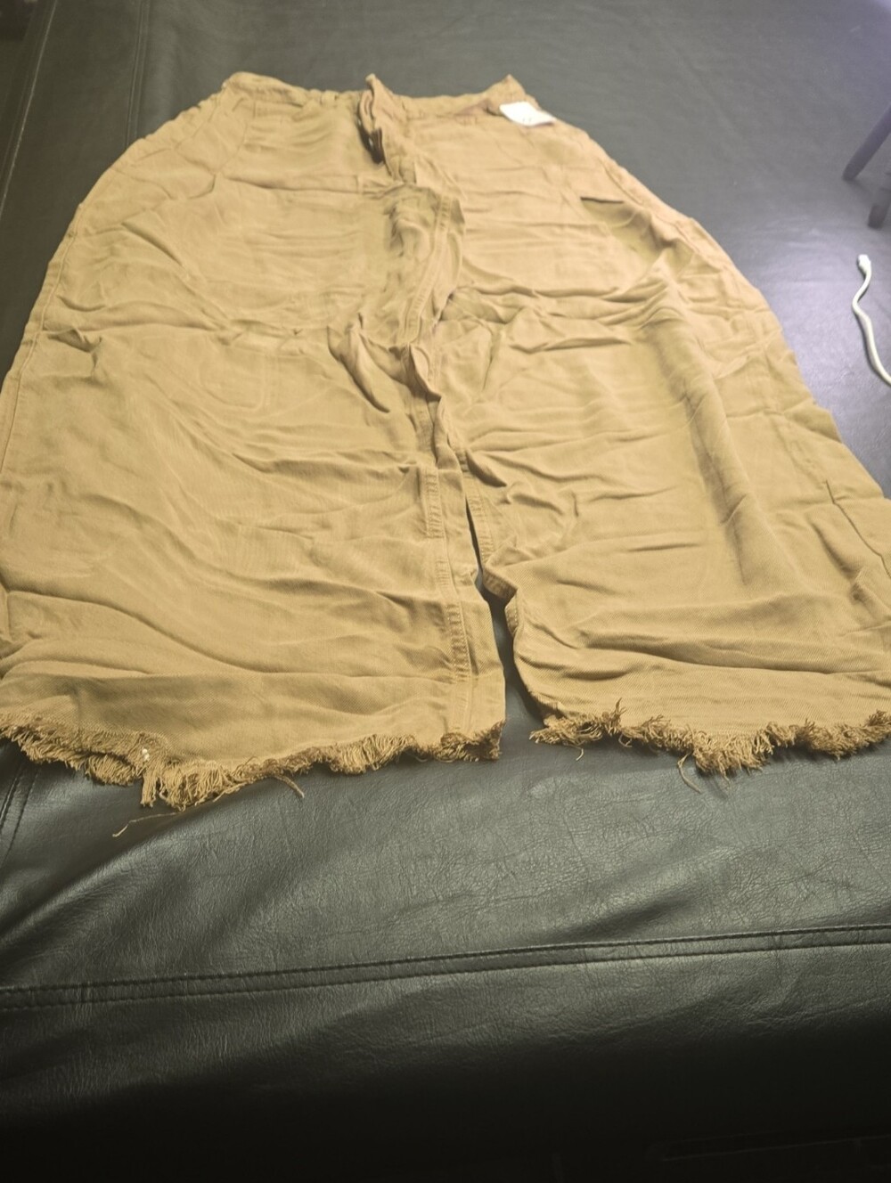 Free People Frayed-Hem Wide Leg Pants - Tan